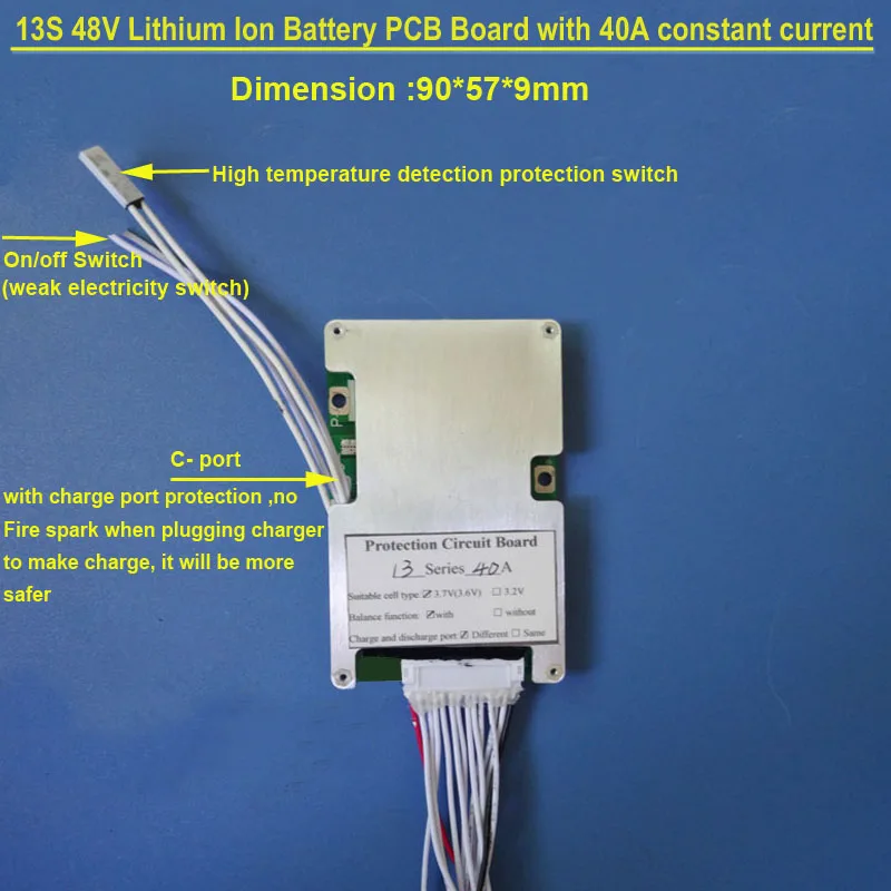 

48V 13S PCB board 54.6V with 30A 40A constant discharge current and bms with on off switch for lithium 18650 or Lipo Battery BMS