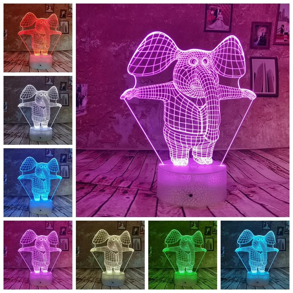 Прямая поставка мультяшный слон 3D ночник LED 7 цветов USB Иллюзия градиент