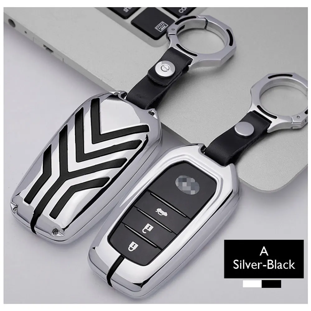 Key A (Silver-Black) Чехол для ключей автомобиля из цинкового сплава для Toyota Fortuner Rav4 Camry Highlander Crown Corolla пульт дистанционного управления Fob оболочка Защитная крышка брелок сумка - Название цвета: Key A (Silver-Black)