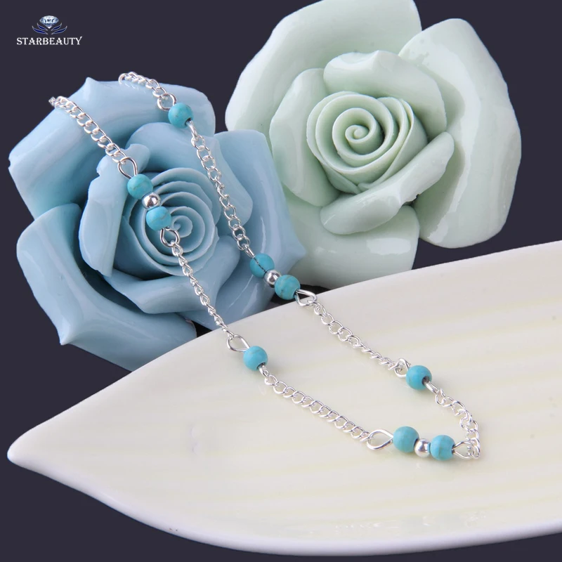 1 шт. богемные простые голубые каменная бусина ножные браслеты для женщин с