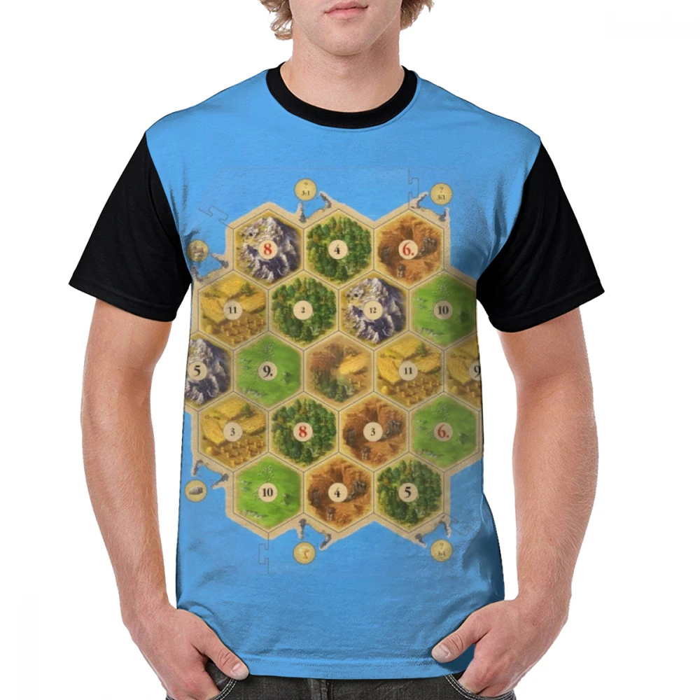 Футболка Settlers Of Catan, футболка Settlers Of Catan, летняя футболка с рисунком, 4xl, забавная Мужская футболка с короткими рукавами, 100 полиэстер, футболка с принтом - Цвет: Черный