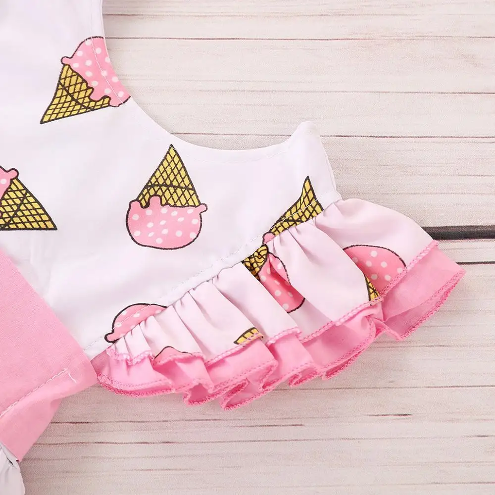 Toddler Baby Girls Sweet Cartoon Ice Cream Lace Dress Flare Short Sleeve Bow Summer Cute Sundress Clothes | Детская одежда и обувь