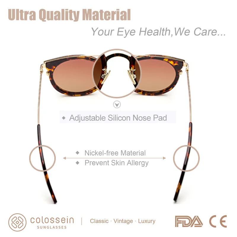 COLOSSEIN Polarized Fashion Sunglasses Women Summer Vintage Cat Eye Female Style TAC Lens Brand Designer Men Eyewear UV400