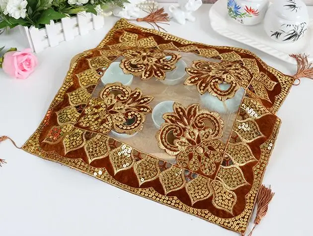 Современный кружевной коврик для стола с вышивкой из блесток, тканевый коврик, чашка, кружка, салфетки для питья, столовая подставка для чая, свадебная кухонная салфетка-подставка