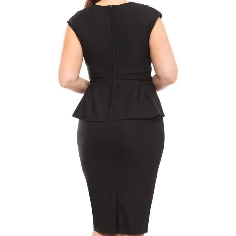 Новинка 2016 элегантные летние офисные платья черное платье с оборками и баской