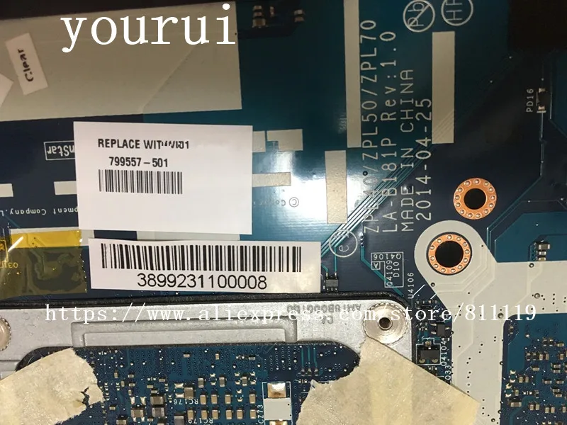 Yourui для материнская плата HP 450 G2 440 ZPL40 /ZPL50/ZPL70 LA-B181P 799557-001 799557-601 799557-501 с i3-5010u
