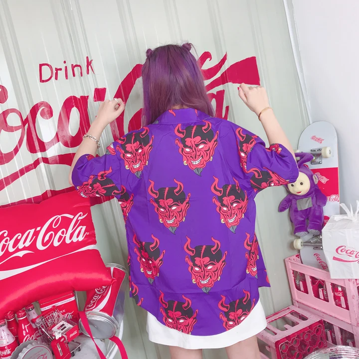 Ulzzang летняя шифоновая Женская свободная рубашка с коротким рукавом и принтом