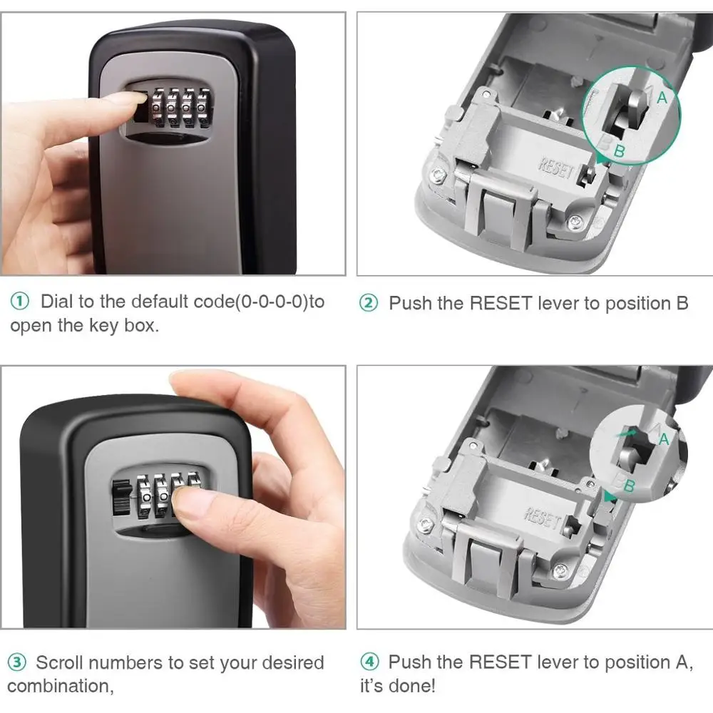 Waterproof 4-Digit Combination Wall Mount Key Safe Holder Keeper Resettable Code 5 Capacity Door Way Mini Storage Lock Box | Безопасность
