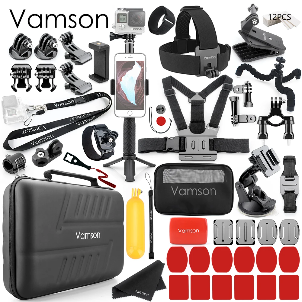 Комплект аксессуаров Vamson для Gopro Hero 8 7 Black /6/5/4 DJI OSMO Action go pro/xiaomi yi/водонепроницаемый