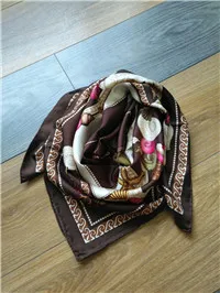 Новое поступление весна классический принт чистый Шелковый шарф саржа ручная работа рулон 90*90 см Шаль Обертывание для женщин леди - Цвет: Коричневый
