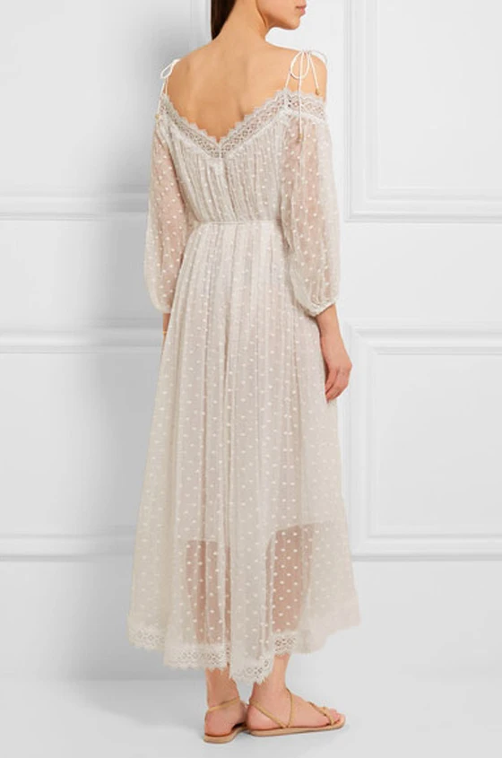 Платье PERHAPS U женское кружевное в горошек шифоновый Длинный Сарафан средней длины