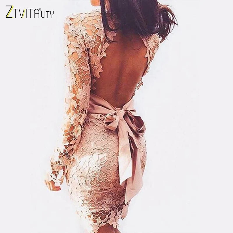 ZTVitality 2018 Новая мода лето женское платье с длинным рукавом спинки твердые кружева
