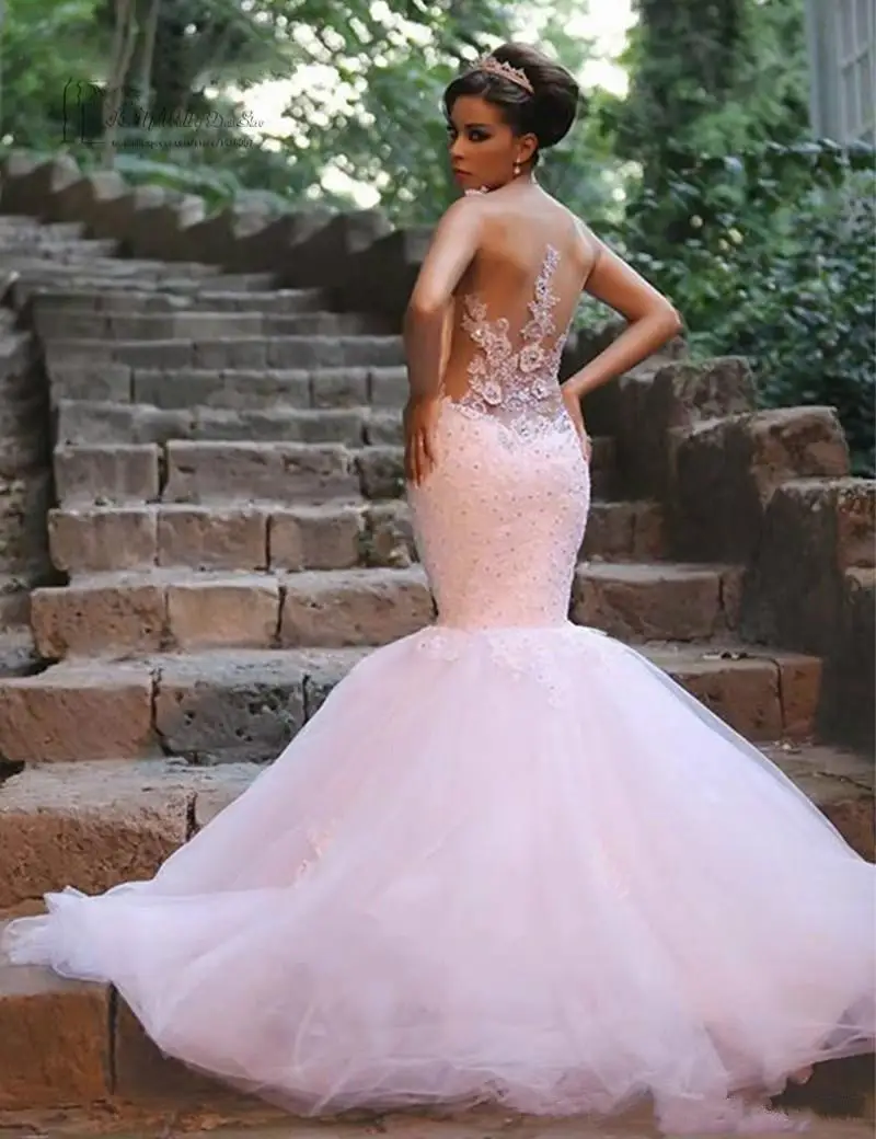 vestido de noiva 2019 Mermaid Wedding Dress Custom Made Crystal Gowns Tiered Spaghetti Strap Bride | Свадьбы и торжества