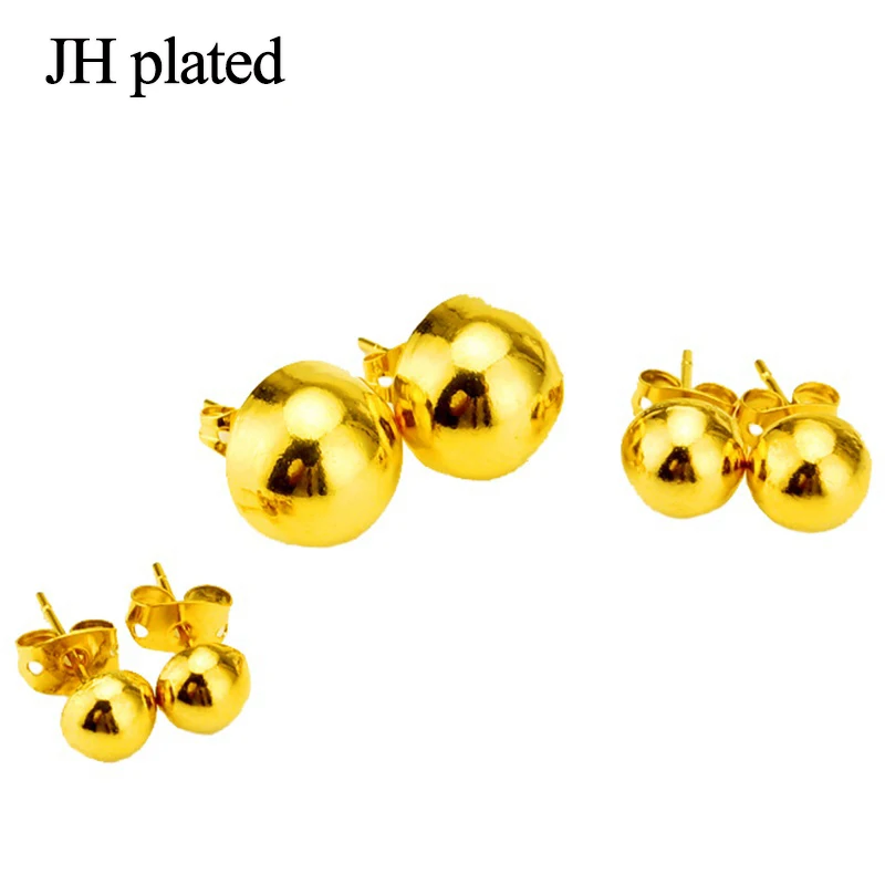 JHplated 4mm&amp6mm&amp8mm&amp12mm 24K Ear Stud Ethiopian Middle East African Half Ball Earring For Women Gift |