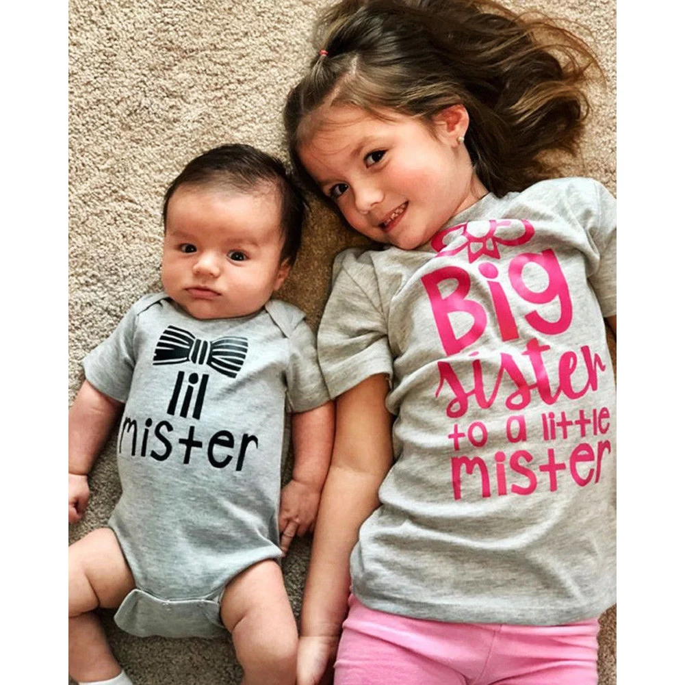 Комплект одинаковой одежды с надписью «Brother Big sister»; комбинезон с короткими рукавами для маленьких мальчиков и девочек; боди; футболка; Топ; хлопковая одежда для детей