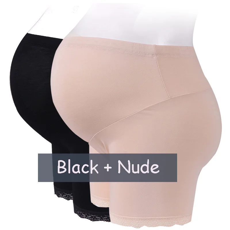BlackNude 2 шт., короткие Леггинсы для беременных, для беременных женщин, Модальные, мягкие, хлопковые, завышенная талия, животик, поддерживающие дышащие кружевные бриджи, леггинсы - Цвет: BlackNude