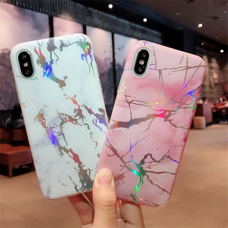 Luxury Laser Plating Marble Pattern Solf TPU Silicone Full Protect Case Back Cover Phone For iPhone 6 6S 7 8 Plus X 10 Cases |