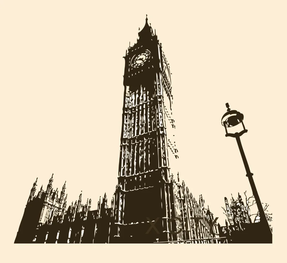 Ретро Биг Бен Лондон Англия Landmark Великобритания винтажная Наклейка на стену