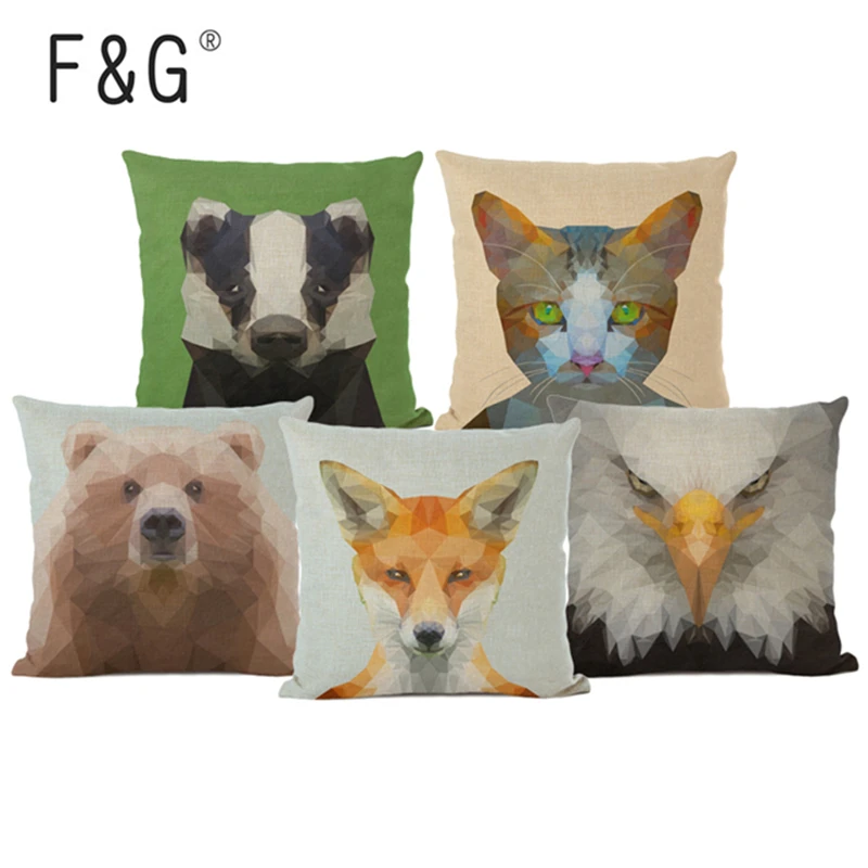 

Nordic Style Animal Geometric Cushion Covers Cat Fox Bear Pillow Cases Linen Cotton Pillow Covers for Bedroom Sofa Decoration