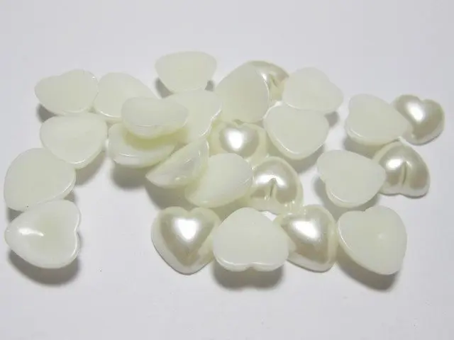 

100 Ivory Heart Half Pearl Bead 12mm Flat Back Scrapbook Craft