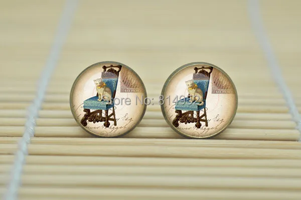 1 пара Cat Серьги эфемерной французский открытки серьги стекло Кабошон B1578 |