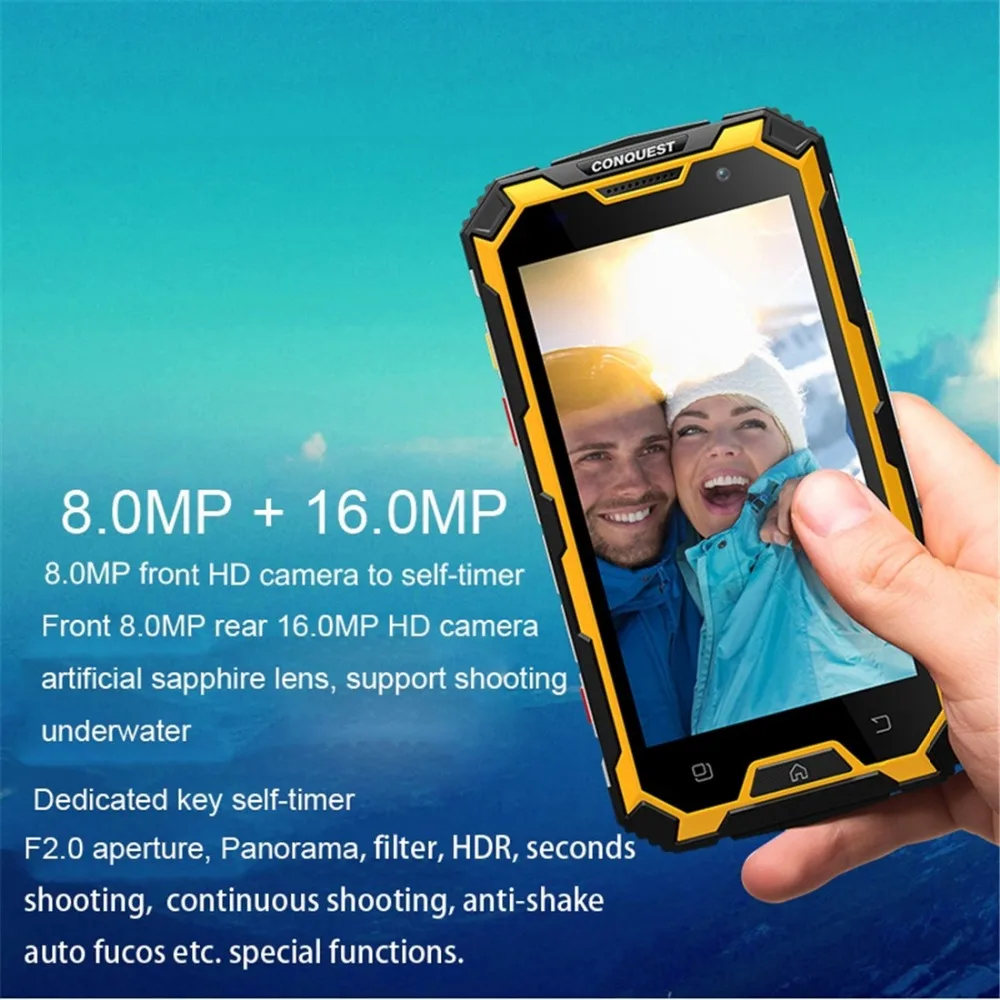 4G CONQUEST S8 IP68 водонепроницаемые противоударные PTT смартфоны 5,0 ''6000 mAh gps NFC 3 Гб ram 32 Гб rom Dual SIM 16MP 8MP мобильные телефоны