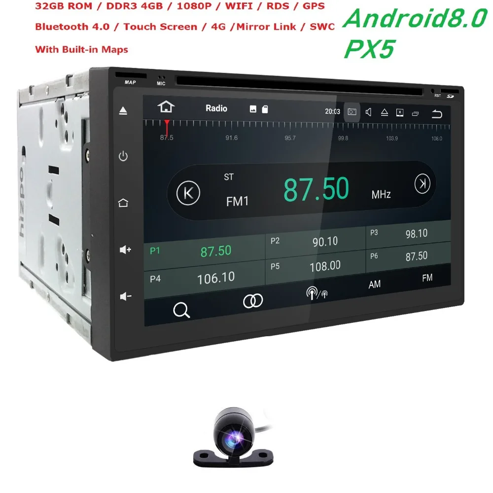 7&quotUniversal 2 din car radio gps android8.0 PX5 8OctaCore 4GB RAM 32GB ROM Car Stereo Player GPS Navigation Bluetooth USB CAM MAP |