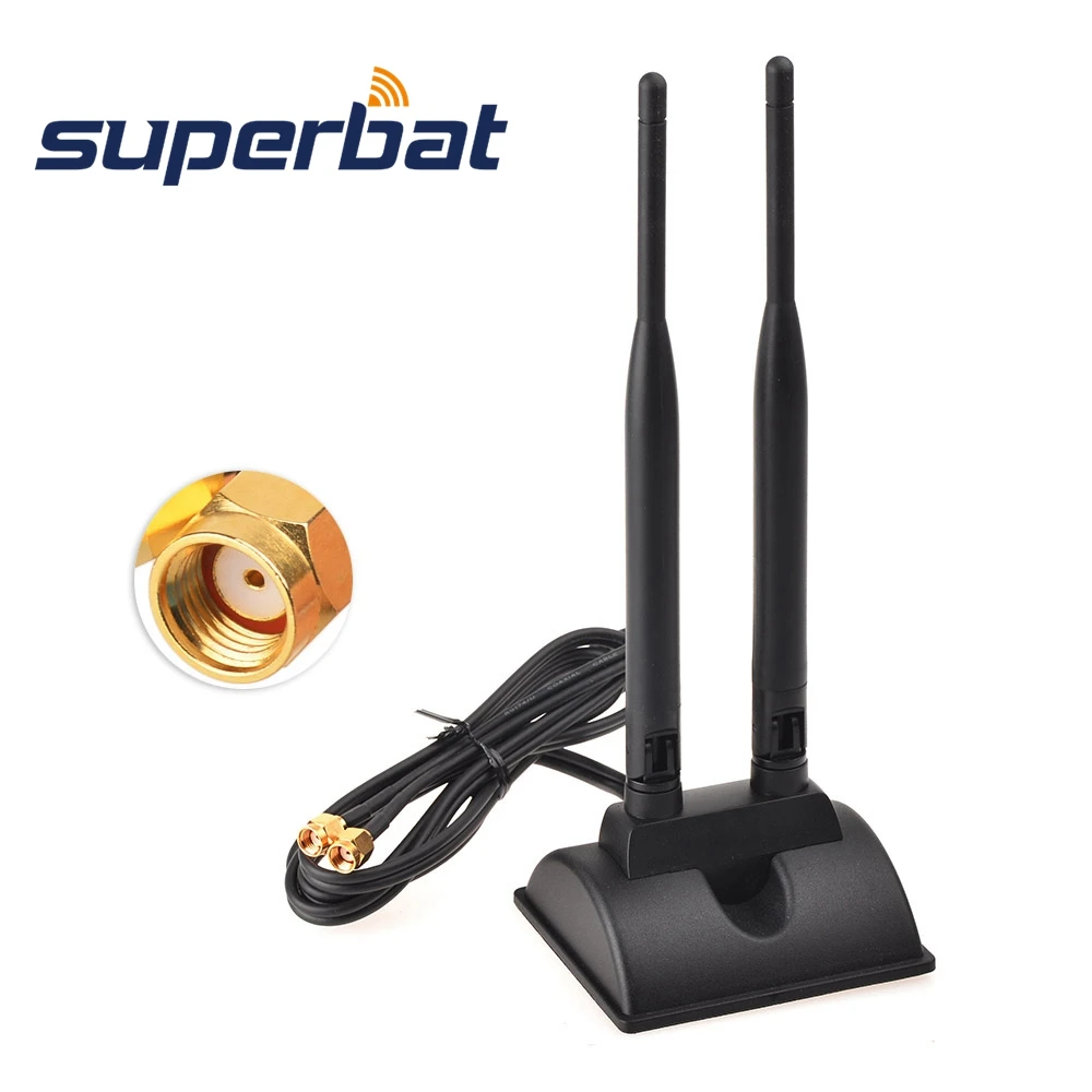 Superbat двойная антенна 6DBi всенаправленная RP-SMA штекер(женский контактный) разъем для внутреннего Wi-Fi беспроводной диапазон сигнала