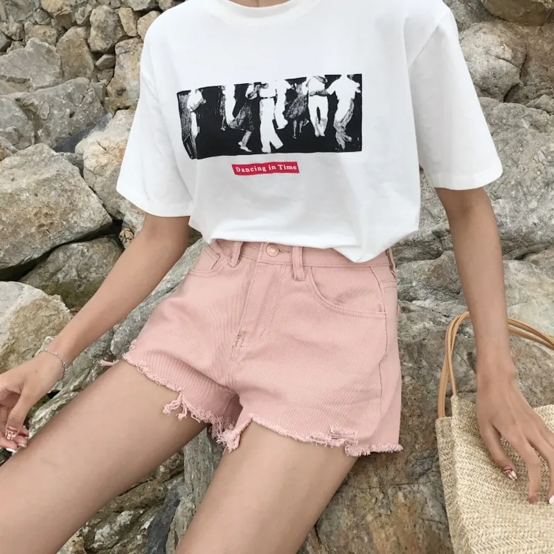 Элегантные джинсовые шорты с рваным подолом Новинка лета 2019 повседневные