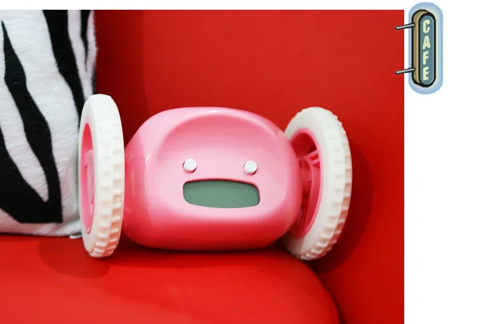 Креативный дизайн беглых Clocky жк дисплей работает сигнализация с вращающихся