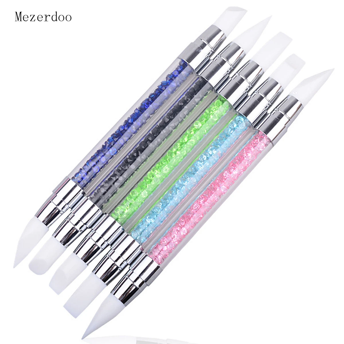

5Pc Crystal Nail Art Brush Pen Silicone Head 2 Way Carving Emboss Shaping Hollow Sculpture Acrylic Brushes Manicure Dotting Tool
