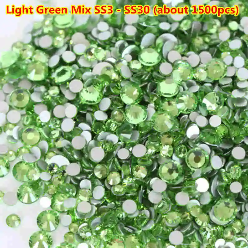 light green Стразы для ногтей с плоским основанием шт. ss3-ss30 30 цветов 2000 swarovsky ногтей красочные кристалл смешанные размеры не исправление дизайн украшения металлические для ногтей - Цвет: light green