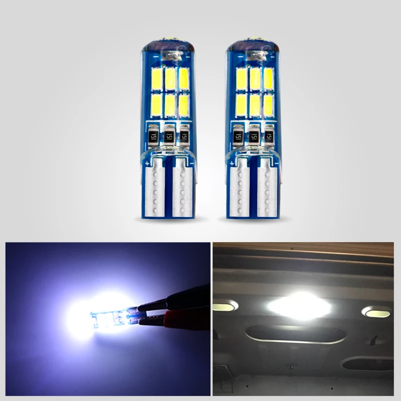 2 шт. W5W светодиодный T10 автомобильные лампы 12 В 3014 15SMD белый силикон 6500K 194 Авто