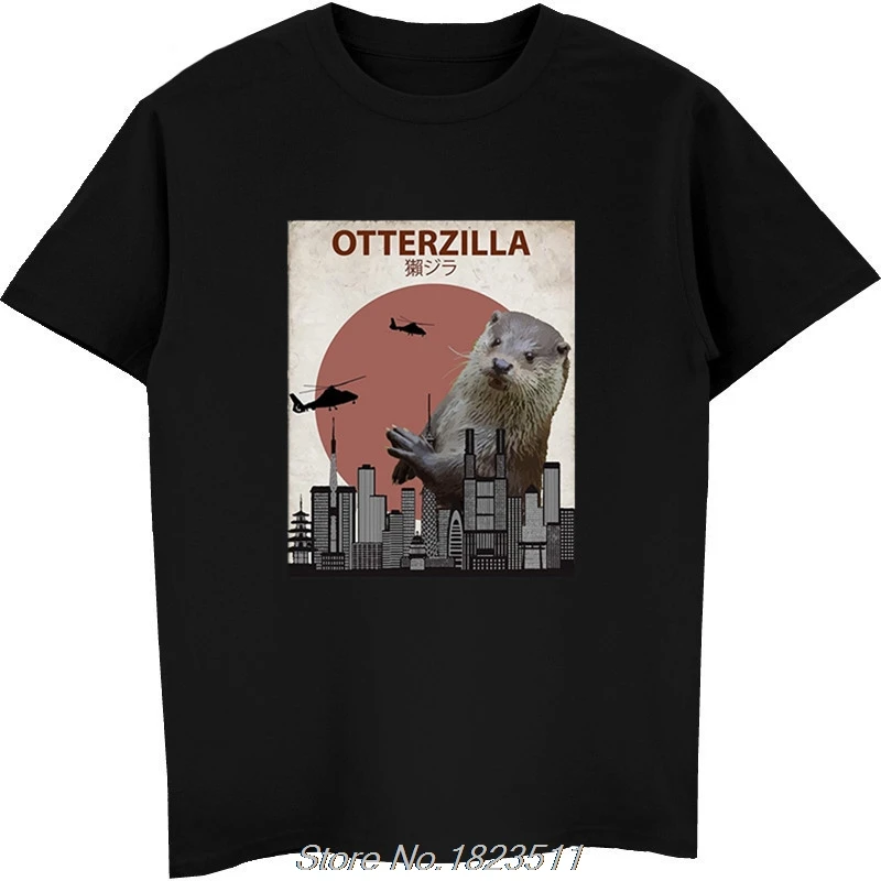 black new Забавная горячая Распродажа модная футболка Otterzilla забавная выдра | милый подарок для любителей выдры Футболка мужская крутая футболка Harajuku уличная одежда - Цвет: black new