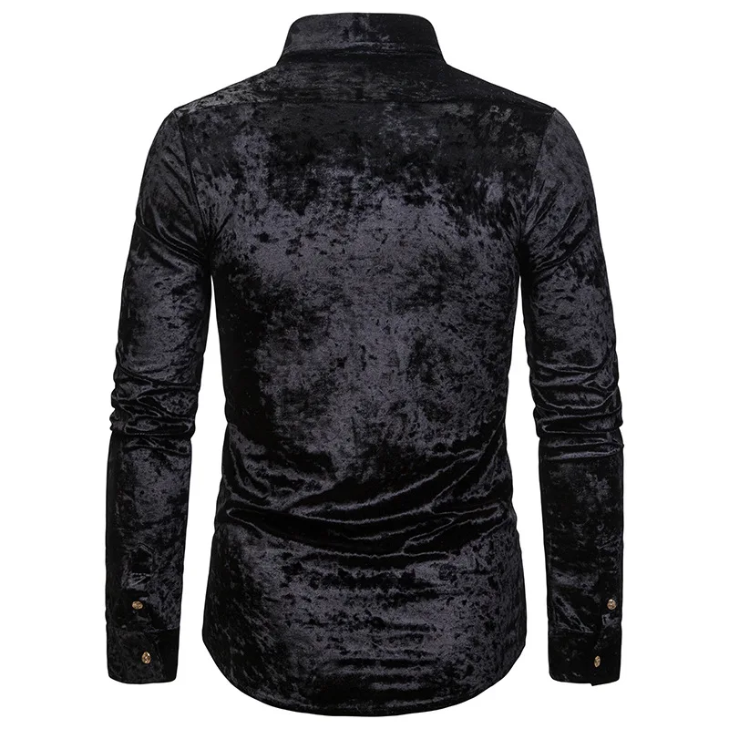 Весна Осень Chemise Homme мужские Рубашки повседневные приталенные Роскошные однотонные бархатные тонкие рубашки с длинным рукавом S-XXL