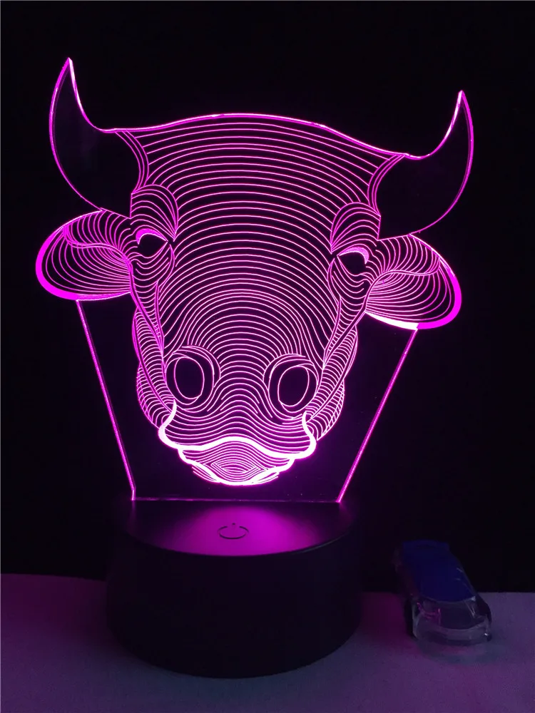 3D Животный Бык Корова USB СВЕТОДИОДНЫЙ светильник 7 цветов меняющий Бог скот