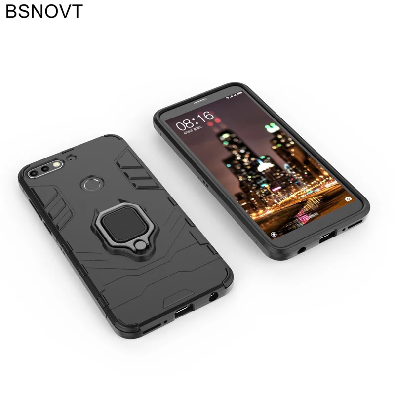BSNOVT Huawei Y7 Prime 2018 Case Honor 7C Pro Shockproof Cover Finger Ring Magnetic Holder Soft TPU Back For |