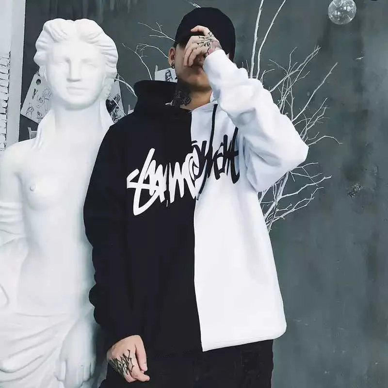 Черно-белая толстовка с капюшоном в стиле оверсайз хип-хоп Swag Tyga осенне-зимние