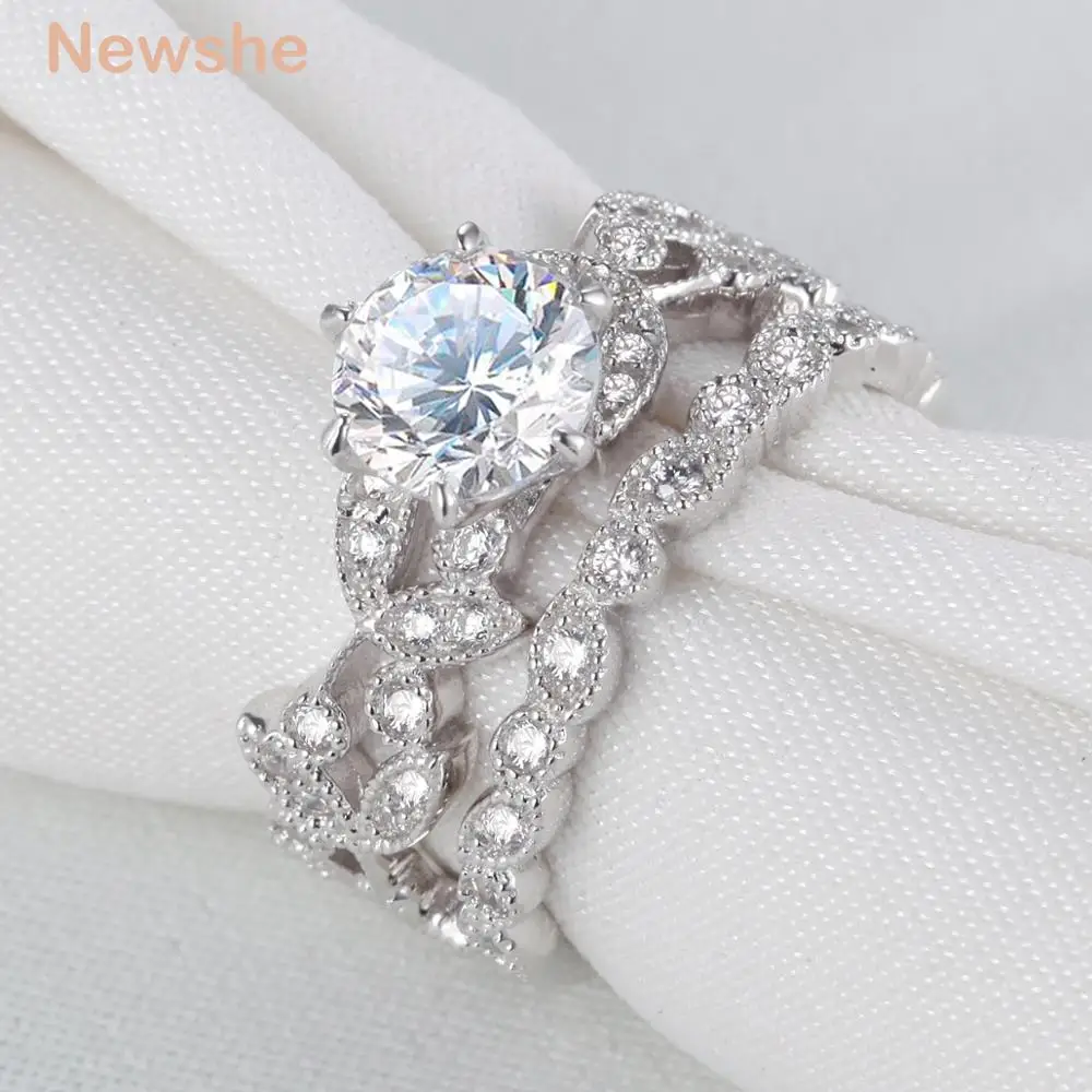Newshe Rose Flower Sahpe Solid 925 Sterling Silver Wedding Rings For Women Engagement Ring Set Classic Jewelry | Украшения и