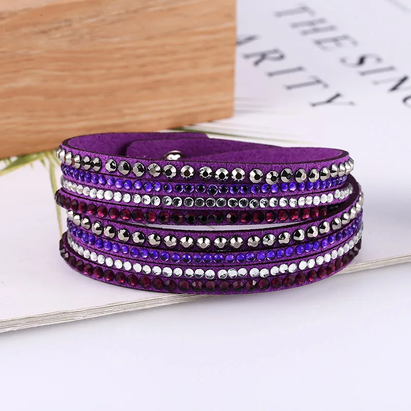 Purple Bracelet HOCOLE, винтажный кожаный браслет, многослойные браслеты для женщин, модные, кристалл, стразы, браслет, женский, для вечеринки, подарок, очаровательное ювелирное изделие - Окраска металла: Purple Bracelet