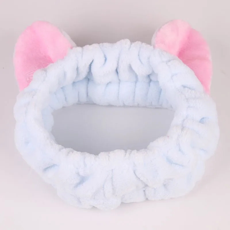blue hairband Милые кошачьи ушки, коралловые флисовые повязки для волос, Женская повязка для макияжа, банная маска для мытья лица, повязка на голову, галстуки для волос для девочек - Цвет: blue hairband