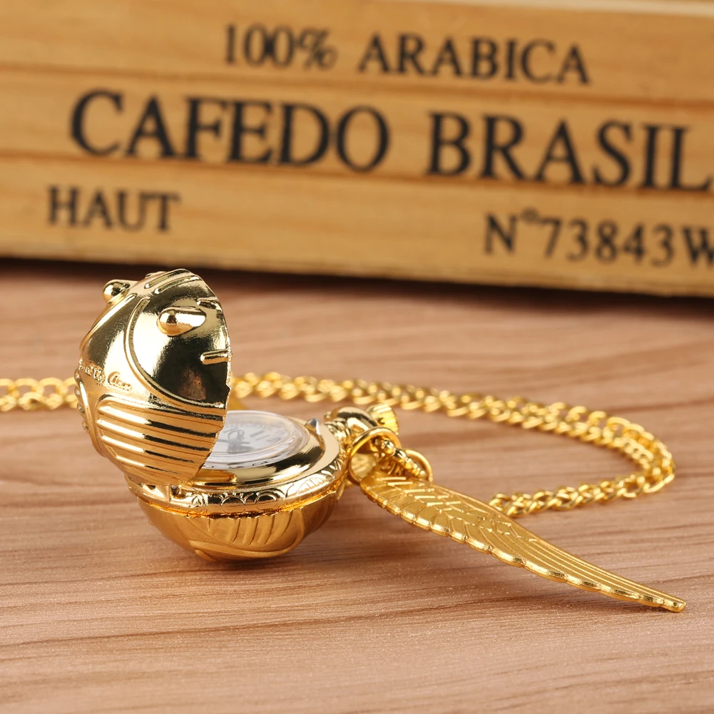 Top Luxury Golden Smooth Snitch Ball Pocket Watch Tiny Wings Necklace Pendant Clock Gifts for Kids Children reloj | Наручные часы