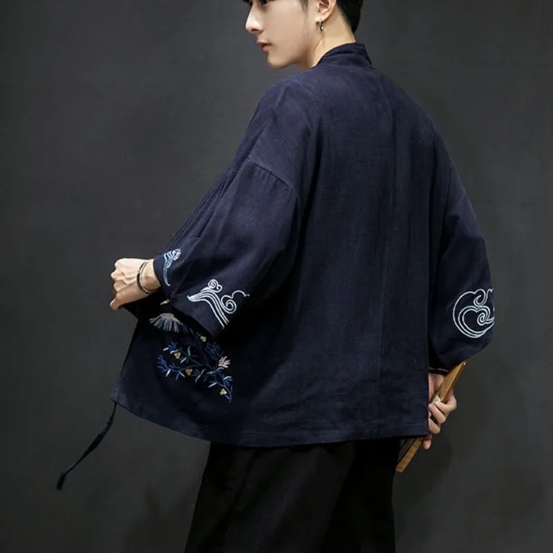 Мужской винтажный кардиган в китайском стиле тонкая куртка большого размера с