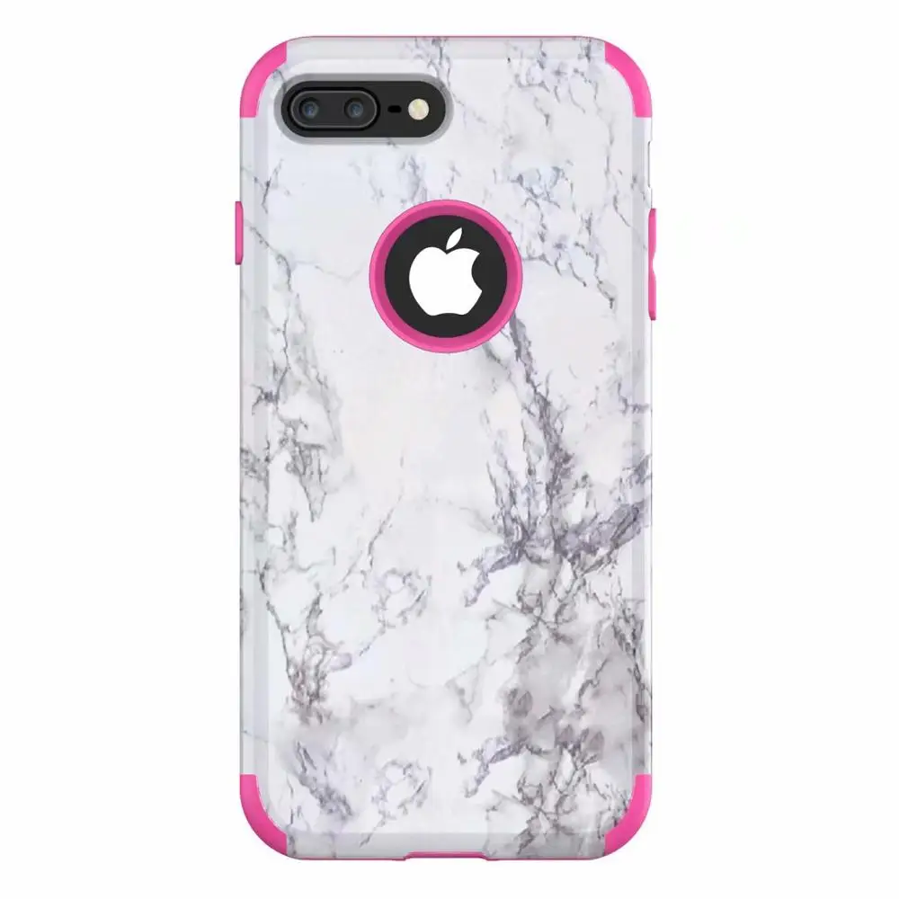 Rose red 3 в 1 бампер с мраморным узором 360 чехол для iPhone X XS XR XS Max 7 6 6S 8 Plus жесткая задняя крышка PC силиконовый чехол для Galaxy Note 8 9 - Цвет: Rose red