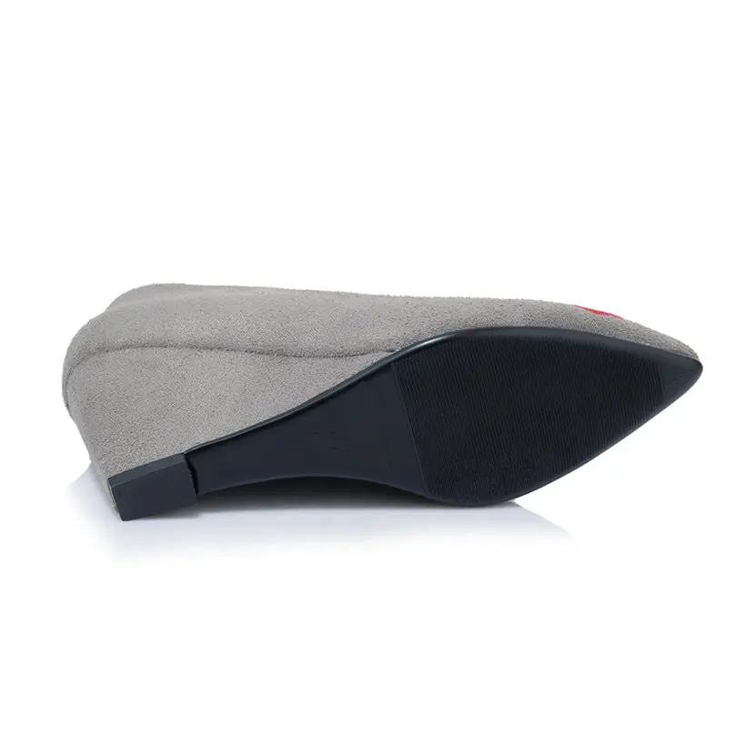 

Luxury Women Pumps Red Embroider Flower Flock 8cm High Wedge Heels Pointed Toe Casual Party Office Wedding Slip-on Ladies Shoes