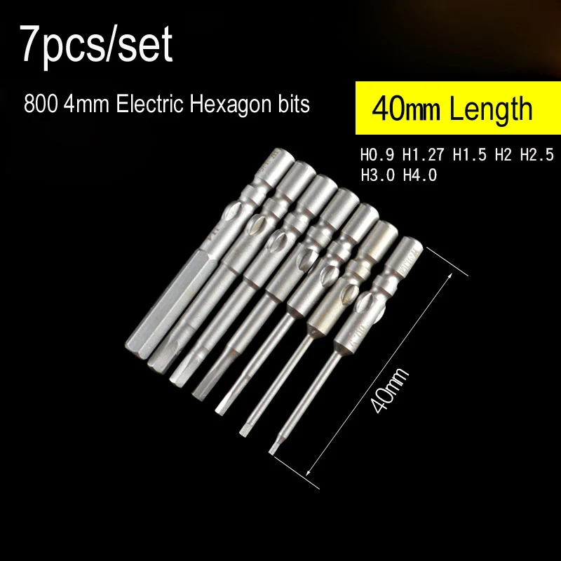 7pcs/lot 40mm Length Magnetic Hex Screwdriver Bits Set For DC Powered Electric Screwdrive 800 4mm Round Shank Hexagon Bit Tool