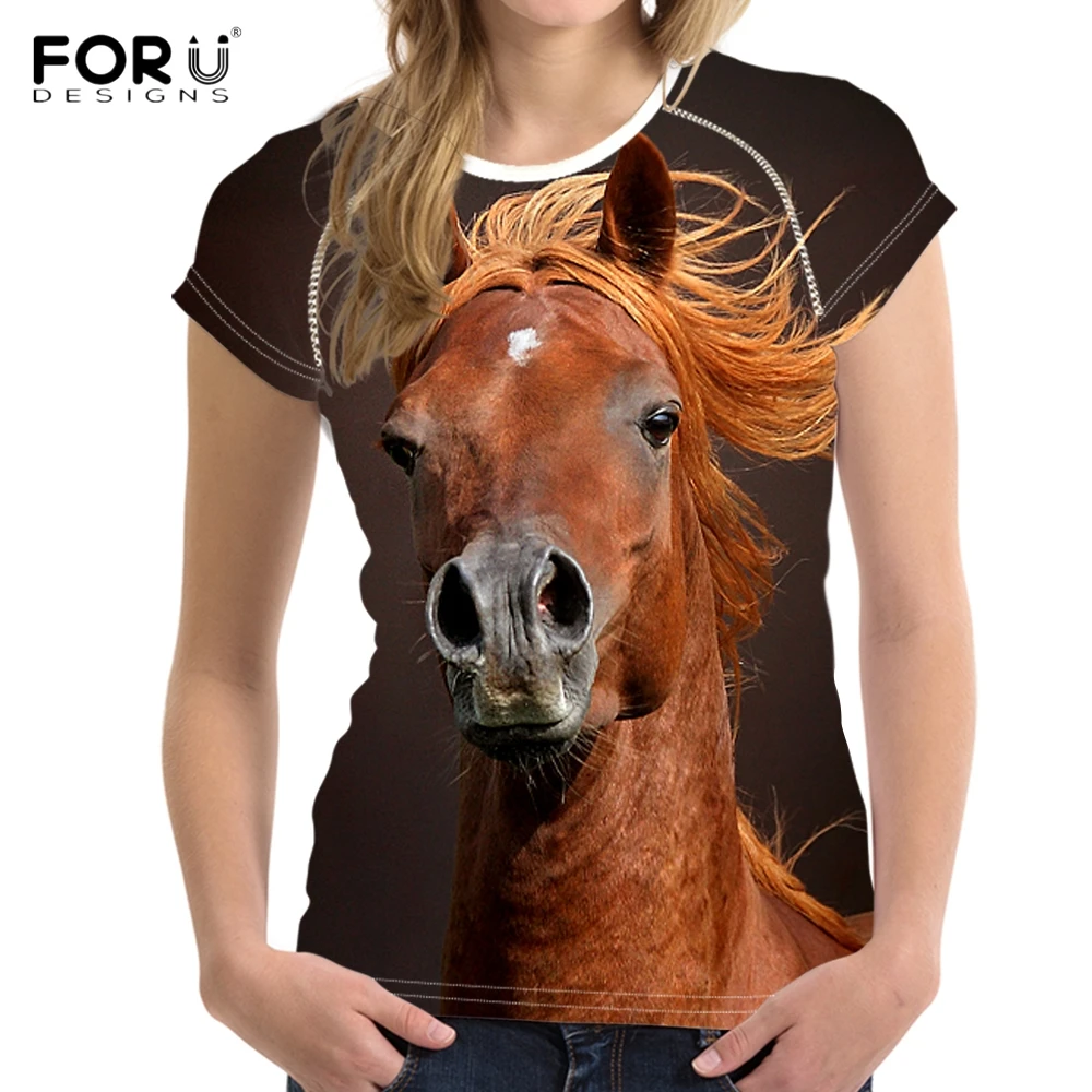FORUDESIGNS/крутые футболки для девочек с 3D принтом животных Crazy Horse модные летние