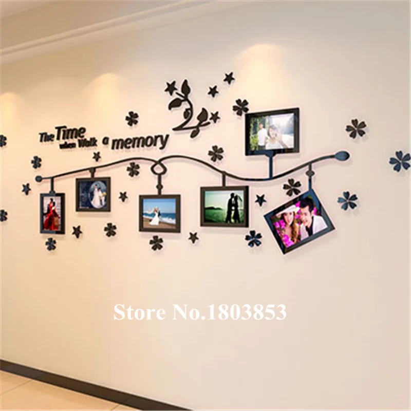 6pcs Frames Photo Wall Three-dimensional crystal TV backdrop wall stickers bedroom living room Home decor acrylic sticker decals