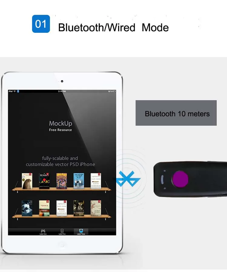 1D 2D PDF417 QR Мини Bluetooth сканер штрих кода с 4 1 & 2 4G беспроводное и USB Проводное