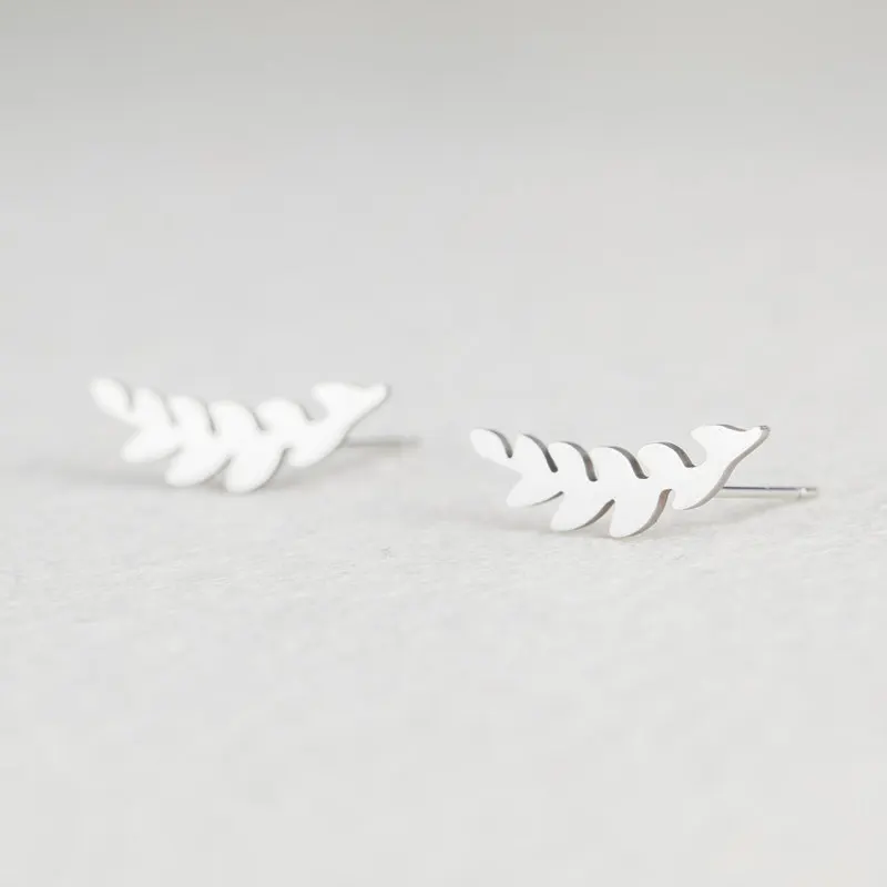 Silver Leaf Золотые и серебряные минималистичные серьги из нержавеющей стали для женщин, трендовые корейские серьги-гвоздики со звездами и кошками, модные ювелирные изделия - Окраска металла: Silver Leaf